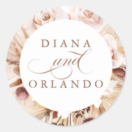 Pampas Grass en Cream Flowers Boho Wedding Ronde Sticker
