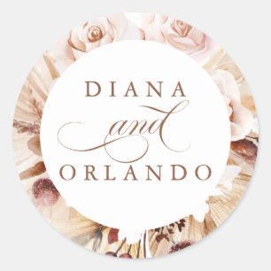 Pampas Grass en Cream Flowers Boho Wedding Ronde Sticker