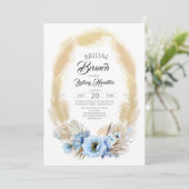 Pampas Grass en Dusty Blue Flowers Bridal Brunch Kaart (Staand voorkant)