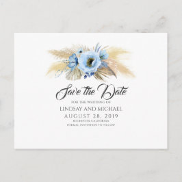 Pampas Grass en Dusty Blue Flowers Sla de datum op Briefkaart