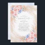 Pampas Grass en Elegant Flowers Engagement Party Kaart<br><div class="desc">De romantische exotische uitnodigingen van het verlovingsfeest</div>