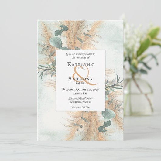 Pampas Grass en Eucalyptus Lijst Waterverf Uitnodi Kaart (Staand voorkant)