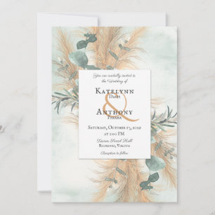 Pampas Grass en Eucalyptus Lijst Waterverf Uitnodi Kaart