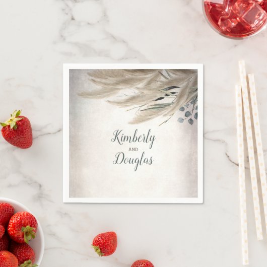 Pampas Grass en groen Boho bruiloft Servet (Insitu)