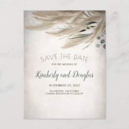 Pampas Grass en groen Boho Save the Date Aankondigingskaart
