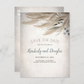 Pampas Grass en groen Boho Save the Date Aankondigingskaart (Voorkant / Achterkant)