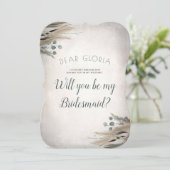 Pampas Grass en groen Bruidsmeisje Voorstel Kaart (Staand voorkant)