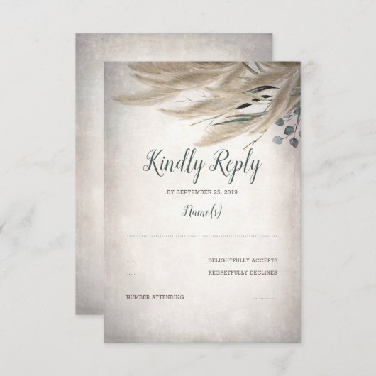 Pampas Grass en groen bruiloft RSVP (Voorkant / Achterkant)
