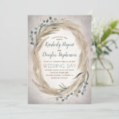 Pampas Grass en groen krans Vintage bruiloft Kaart (Staand voorkant)