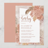 Pampas Grass en Hydrangeas Blooms Baby Brunch Inv Kaart (Voorkant / Achterkant)