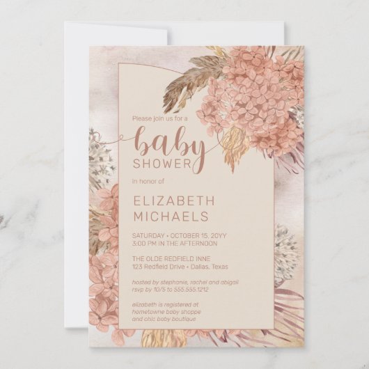 Pampas Grass en Hydrangeas Blooms Baby shower Kaart (Voorkant)