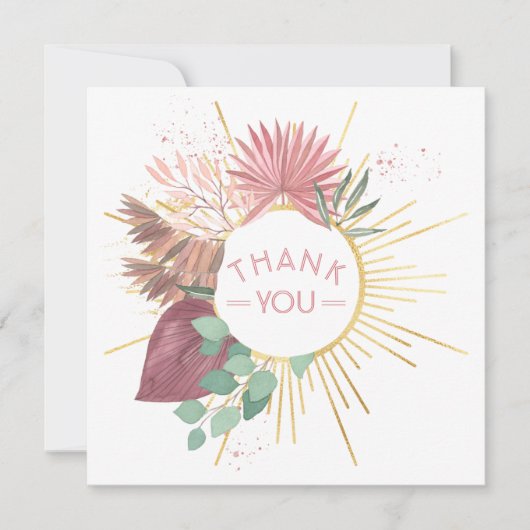 Pampas Grass en Mandala Boho Roze en Goud Bedankkaart (Voorkant)