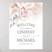 Pampas Grass en Pink Anthuriums Weddenschap Welkom Poster (Voorkant)