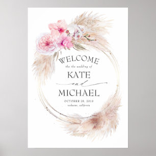 Pampas Grass en Pink Orchids Weddenschap Welkom Poster