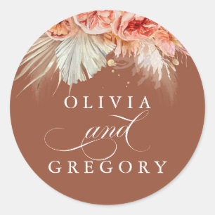 Pampas Grass en Rust Terracotta Flowers Elegant Ronde Sticker