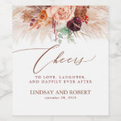 Pampas Grass en Terracotta Bloemen Proost Wijn Etiket (Enkel label)