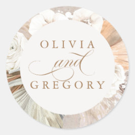 Pampas Grass en White Flowers Boho Wedding Ronde Sticker