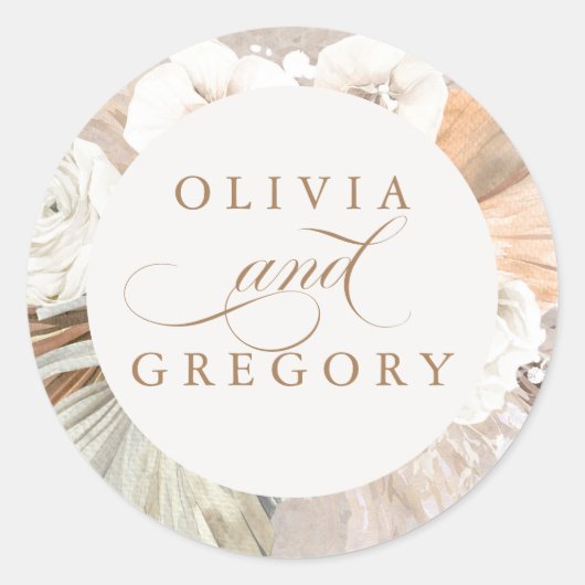 Pampas Grass en White Flowers Boho Wedding Ronde Sticker (Voorkant)