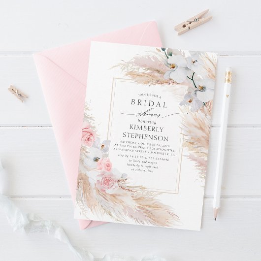 Pampas Grass en White Orchids Chic Vrijgezellenfee Kaart