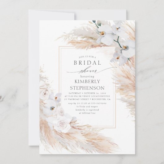 Pampas Grass en White Orchids Chic Vrijgezellenfee Kaart (Voorkant)