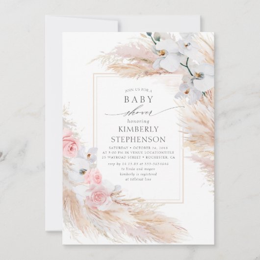 Pampas Grass en White Orchids Exotic Baby shower Kaart (Voorkant)