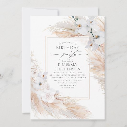 Pampas Grass en witte orchideeën Elegante Verjaard Kaart (Voorkant)