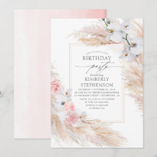 Pampas Grass en witte orchideeën Elegante Verjaard Kaart