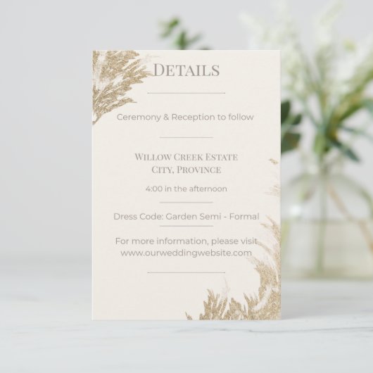 Pampas Grass Enclosure Card Informatiekaartje (Staand voorkant)