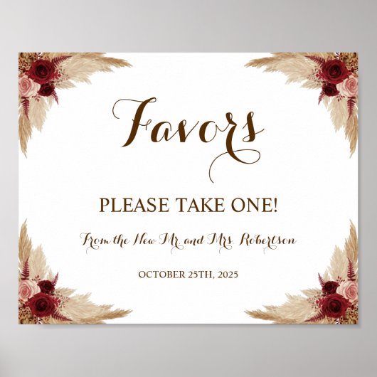 Pampas Grass Favors Vrijgezellenfeest Wedding Post Poster (Voorkant)