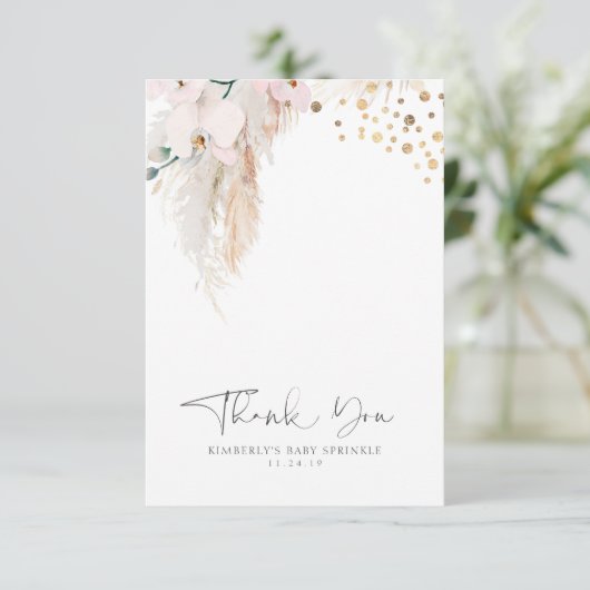 Pampas Grass Floral Baby shower Small Hartelijk da Bedankkaart (Staand voorkant)