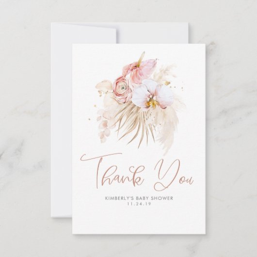 Pampas Grass Floral Boho Baby shower Hartelijk dan Bedankkaart (Voorkant)
