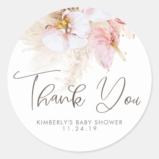 Pampas Grass Floral Boho Baby shower Hartelijk dan Ronde Sticker (Voorkant)