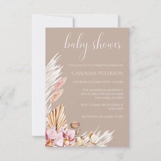 Pampas Grass Floral Boho Baby shower Kaart (Voorkant)