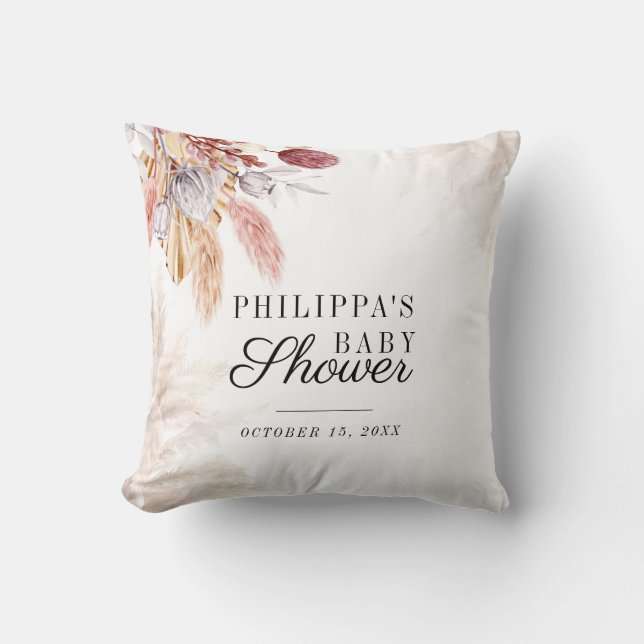 Pampas Grass Floral Boho Meisje Baby shower Kussen (Voorkant)