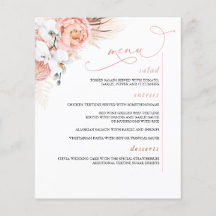 Pampas Grass Floral Botanical Pink Menu
