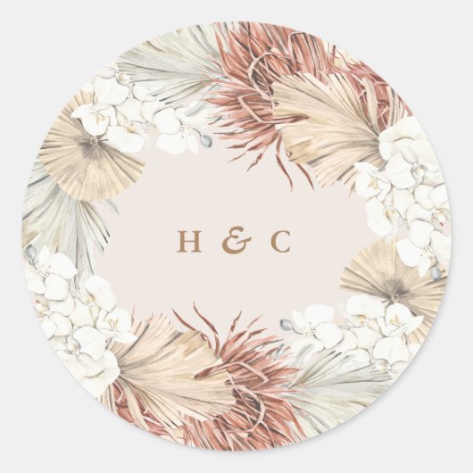 Pampas Grass Floral Bronze Soft Blush Weddenschap Ronde Sticker (Voorkant)
