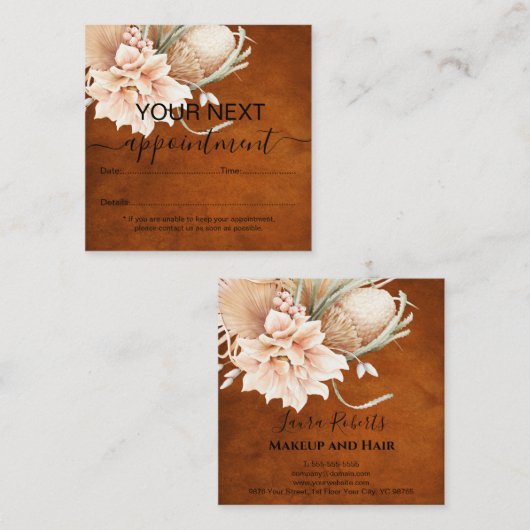 Pampas Grass Floral Burgundy Terracotta Business Afsprakenkaartje (Voorkant / Achterkant)