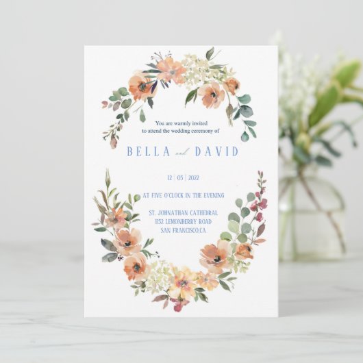 Pampas Grass Floral Burgundy Terracotta Wedding Kaart (Staand voorkant)