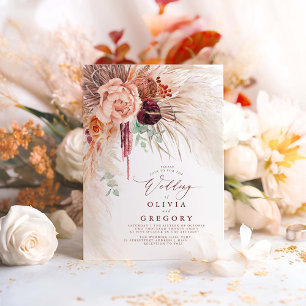 Pampas Grass Floral Burgundy Terracotta Wedding Kaart