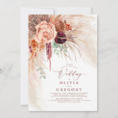 Pampas Grass Floral Burgundy Terracotta Wedding Kaart (Voorkant)