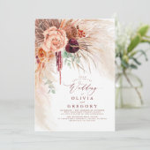 Pampas Grass Floral Burgundy Terracotta Wedding Kaart (Staand voorkant)
