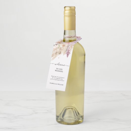 Pampas Grass Floral Custom Welkom Bruiloft Flessenhanger (Schuin)