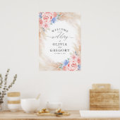 Pampas Grass Floral Dusty Blue Wedding Welkom Poster (Keuken)