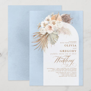 Pampas Grass Floral Elegant Dusty Blue Wedding Kaart