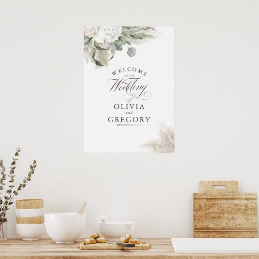 Pampas Grass Floral Elegant Fall Weddenschap Welko Poster (Keuken)