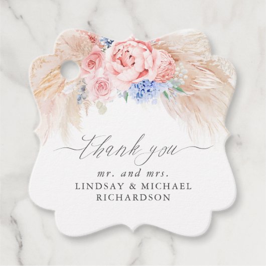 Pampas Grass Floral Elegant Wedding Dank u Bedankjes Labels (Voorkant)