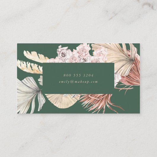 Pampas Grass Floral Emerald Green Cream Visitekaartje (Achterkant)