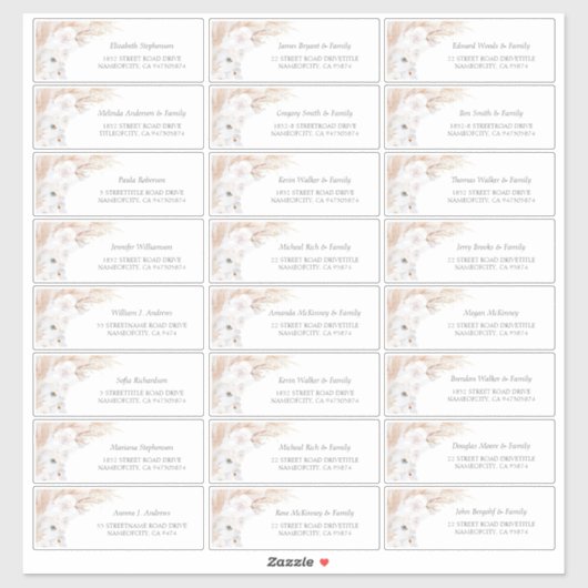 Pampas Grass Floral Gastnamen Adresetiketten Sticker (Vel)