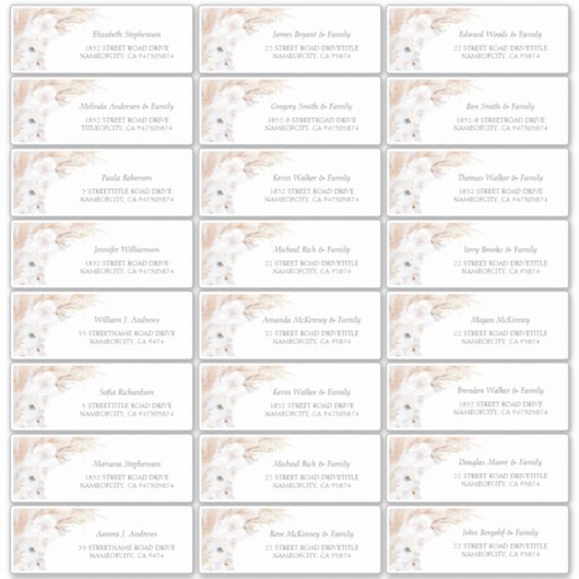 Pampas Grass Floral Gastnamen Adresetiketten Sticker (Voorkant)