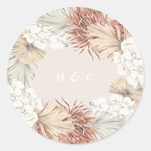 Pampas Grass Floral Oerwoud Soft Blush Wedding Ronde Sticker (Voorkant)